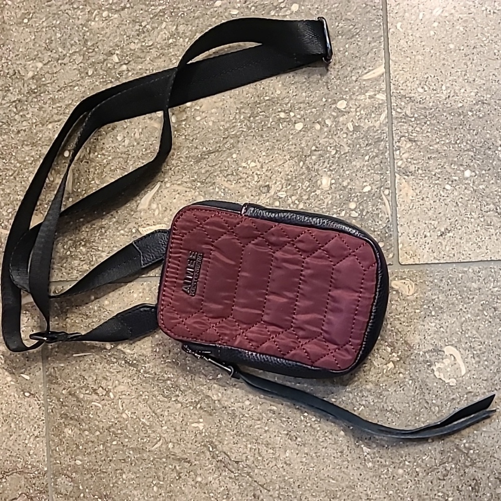 Aimee Kestenberg Quilted Compact Crossbody Bag in Burgundy and Black leather